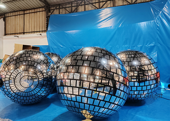 Decoração de atmosfera de boate de dança Balão de espelho inflável de PVC prata