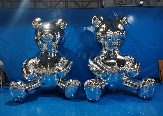 2m Bola Espelhada Inflável Urso de Prata Decoração de Atmosfera Espacial PVC