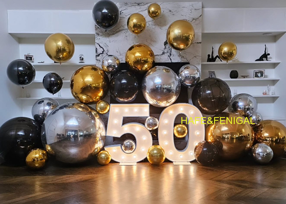 Conjunto de Balões Metálicos Prata Ouro Preto PVC Duplo Espesso com Acabamento Espelhado Dourado