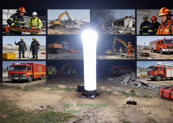 Columnus Light Tower inflável com 100.000-110.000 lm de saída para implantação rápida e operação de dupla energia AC / DC