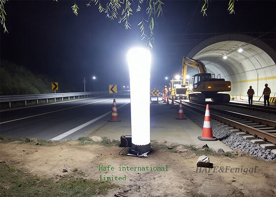 Columnus Light Tower inflável com 100.000-110.000 lm de saída para implantação rápida e operação de dupla energia AC / DC