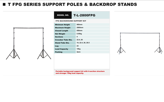 Sistema de suporte de fundo profissional da série TL-FPG com construção de aço de alta qualidade, capacidade de carga de 80 kg e plataforma superior universal de 22 mm