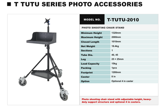 Cadeira profissional para fotografia com altura ajustável 1320-2000 mm, suporte pesado e pegada de 1200 mm