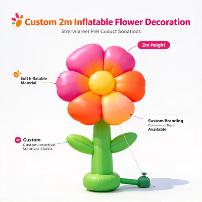 Decoração inflável de flor personalizada de 2m com tecido Oxford e luz LED com controle remoto