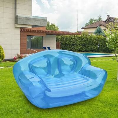 Sofá inflável personalizado com padrão de céu azul e sofá inflável portátil com PVC resistente a lágrimas para assentos de marca elegante